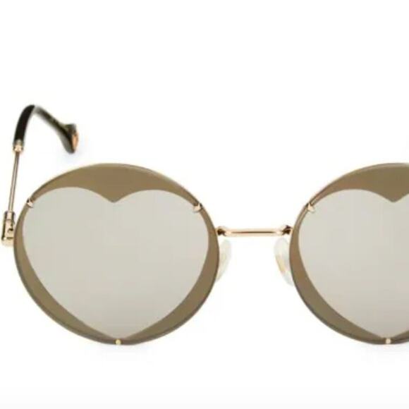 Carolina Herrera 57MM Round Heart Shape Sunglasses Gold - Picture 3 of 9